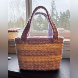 Handcrafted Purple and White Crochet Tote Bag - unique & cozy